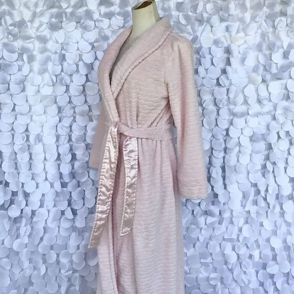 Oscar De La Renta LONG Pink Plush Textured Bath Robe Small - Picture 5 of 9